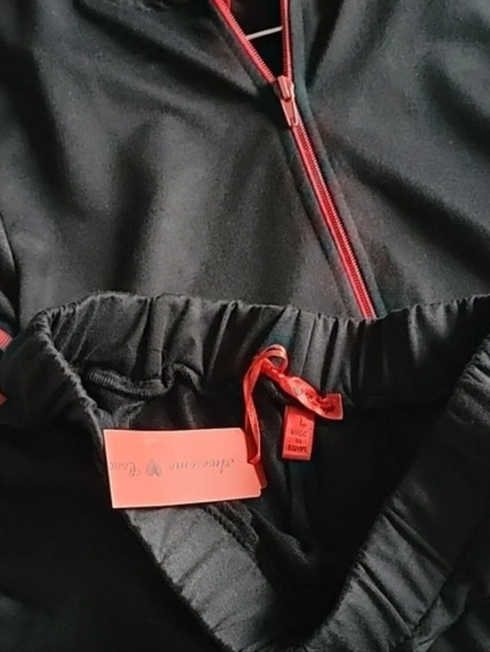 New Black & Red Stripes Short Sleeve Hoodie & Shorts Set